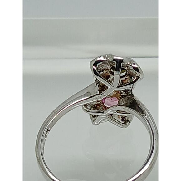 Vintage Sterling Silver Floral Ring Pink Green Tourmaline Gemstone Size 7 - Picture 4 of 10